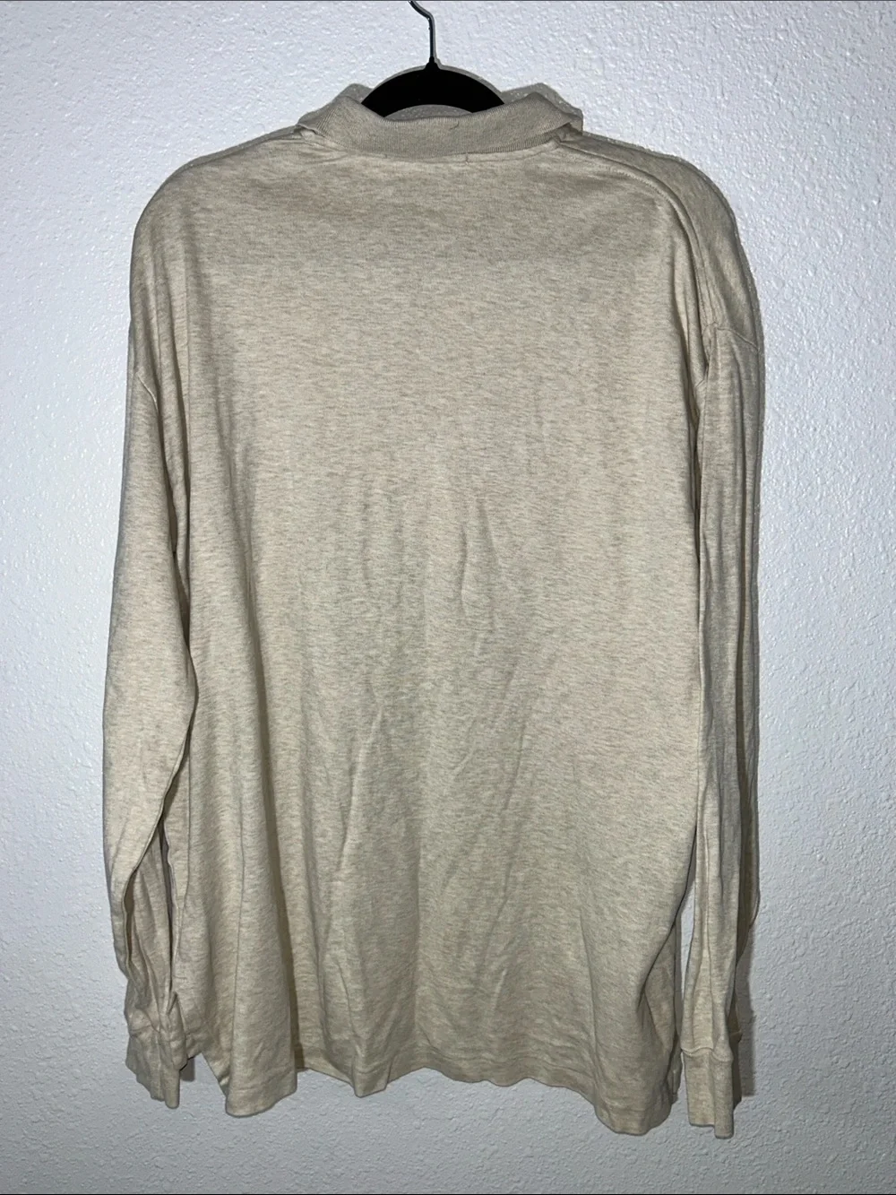 Vintage Men’s Polo by Ralph Lauren Long-Sleeve Polo Shirt - Cream/Brown Sz L